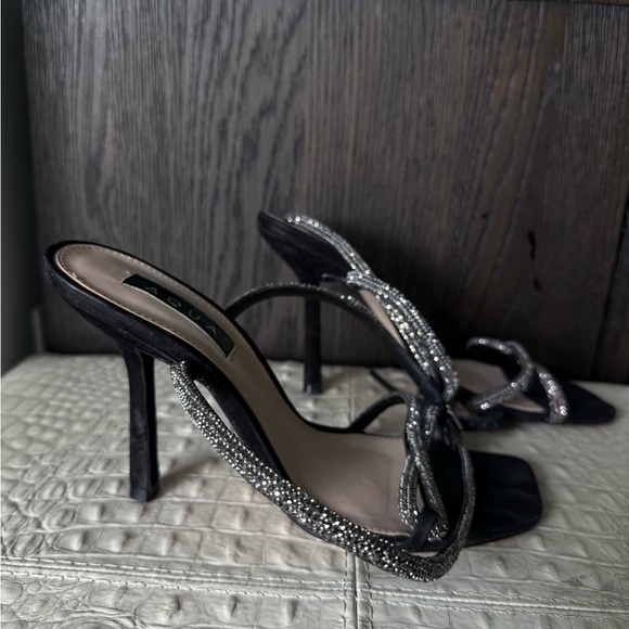 AQUA Black Suede Rhinestone Wrap Heels Size 9.5B – Bloomingdale’s Exclusive - Picture 5 of 9